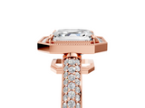 Rose gold Asscher Cut Halo Diamond Pave Band with Four-Prong Setting_28
