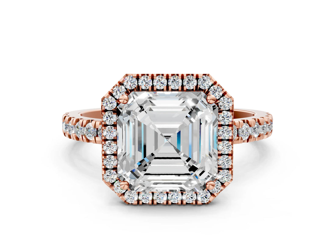 Rose gold Asscher Cut Halo Diamond Pave Band with Prong Setting_3