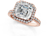 Rose gold Asscher Cut Halo Diamond Pave Band with Prong Setting_4
