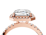 Rose gold Asscher Cut Halo Diamond Pave Band with Prong Setting_7