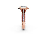 Rose gold Asscher Cut Halo Diamond Ring with Beaded Split Shank and Four-Prong Setting_11