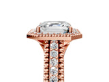 Rose gold Asscher Cut Halo Diamond Ring with Beaded Split Shank and Four-Prong Setting_14