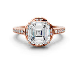 Rose gold Asscher Cut Halo Diamond Ring with Channel Set Band and Four-Prong Setting_52