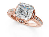 Rose gold Asscher Cut Halo Diamond Ring with Channel Set Band and Four-Prong Setting_53