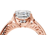 Rose gold Asscher Cut Halo Diamond Ring with Channel Set Band and Four-Prong Setting_56