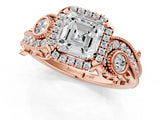 Rose gold Asscher Cut Halo Diamond Ring with Milgrain and Bezel Accents on a Split Shank Band_16