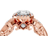 Rose gold Asscher Cut Halo Diamond Ring with Milgrain and Bezel Accents on a Split Shank Band_19