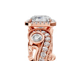 Rose gold Asscher Cut Halo Diamond Ring with Milgrain and Bezel Accents on a Split Shank Band_20