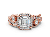 Rose gold Asscher Cut Halo Diamond Ring with Milgrain and Bezel Accents on a Split Shank Band_27