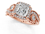 Rose gold Asscher Cut Halo Diamond Ring with Milgrain and Bezel Accents on a Split Shank Band_28