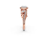 Rose gold Asscher Cut Halo Diamond Ring with Milgrain and Bezel Accents on a Split Shank Band_29