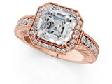 Rose gold Asscher Cut Halo Diamond Ring with Pavé Band and Four-Prong Setting_36