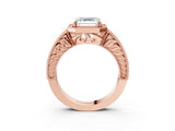 Rose gold Asscher Cut Halo Diamond Ring with Pavé Band and Four-Prong Setting_38