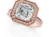 Rose gold Asscher Cut Halo Diamond Ring with Pavé Band and Milgrain Prong Setting_50