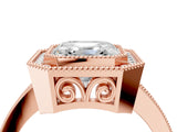 Rose gold Asscher Cut Halo Diamond Ring with Pavé Band and Milgrain Prong Setting_53
