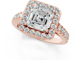 Rose gold Asscher Cut Halo Diamond Ring with Pavé Band and Three-Prong Setting_4