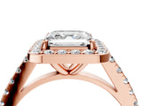 Rose gold Asscher Cut Halo Diamond Ring with Pavé Band and Three-Prong Setting_7