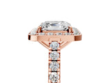 Rose gold Asscher Cut Halo Diamond Ring with Pavé Band and Three-Prong Setting_8