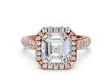 Rose gold Asscher Cut Halo Diamond Ring with Pavé Band_15