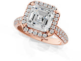 Rose gold Asscher Cut Halo Diamond Ring with Pavé Band_16