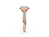 Rose gold Asscher Cut Halo Diamond Ring with Pavé Band_17