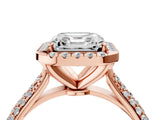 Rose gold Asscher Cut Halo Diamond Ring with Pavé Band_19