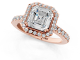 Rose gold Asscher Cut Halo Diamond Ring with Pave Band and Four-Prong Setting_25