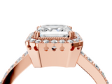 Rose gold Asscher Cut Halo Diamond Ring with Pave Band and Four-Prong Setting_28