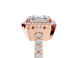 Rose gold Asscher Cut Halo Diamond Ring with Pave Band and Four-Prong Setting_29