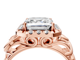 Rose gold Asscher Cut Halo Diamond Ring with Scrollwork Band and Four-Prong Setting_10