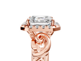 Rose gold Asscher Cut Halo Diamond Ring with Scrollwork Band and Four-Prong Setting_11