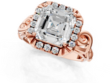 Rose gold Asscher Cut Halo Diamond Ring with Scrollwork Band and Four-Prong Setting_7