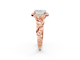 Rose gold Asscher Cut Halo Diamond Ring with Scrollwork Band and Four-Prong Setting_8