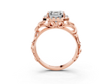 Rose gold Asscher Cut Halo Diamond Ring with Scrollwork Band and Four-Prong Setting_9