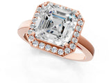 Rose gold Asscher Cut Halo Diamond Ring with Solitaire Band and Prong Setting_4