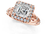 Rose gold Asscher Cut Halo Diamond Solitaire with Filigree Band and Four-Prong Setting_4