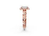 Rose gold Asscher Cut Halo Diamond Solitaire with Filigree Band and Four-Prong Setting_5