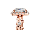 Rose gold Asscher Cut Halo Diamond Solitaire with Filigree Band and Four-Prong Setting_8