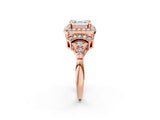 Rose gold Asscher Cut Halo Diamond Split Shank Engagement Ring with Four-Prong Setting_11