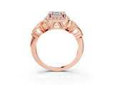 Rose gold Asscher Cut Halo Diamond Split Shank Engagement Ring with Four-Prong Setting_12