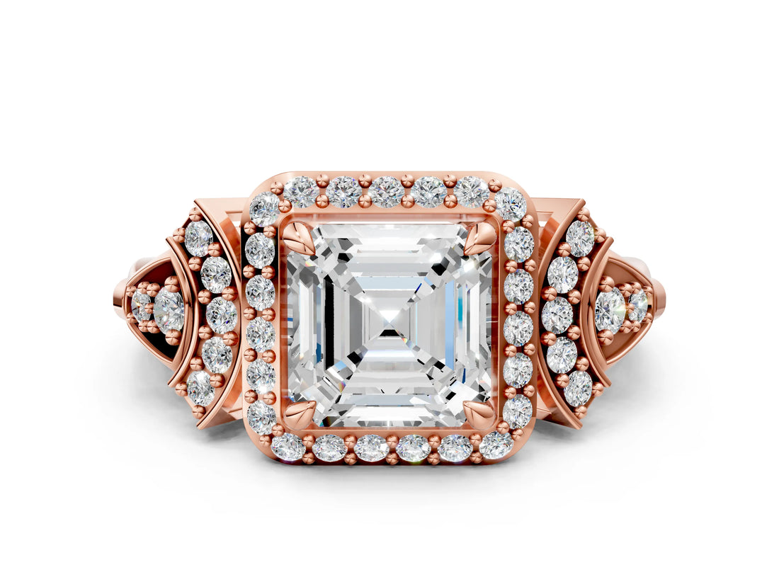 Rose gold Asscher Cut Halo Diamond Split Shank Engagement Ring with Four-Prong Setting_9