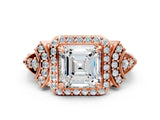 Rose gold Asscher Cut Halo Diamond Split Shank Engagement Ring with Four-Prong Setting_9