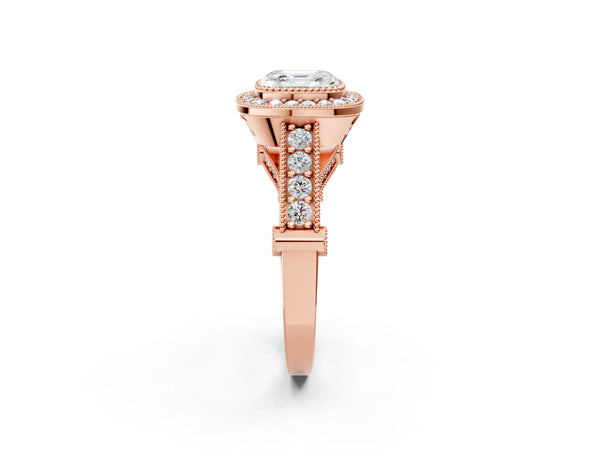 Rose Gold Asscher Cut Vintage Bezel Halo Engagement Ring Setting