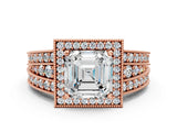 Rose gold Asscher Cut Halo Diamond Split Shank Ring with Prong Setting_3