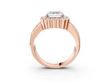 Rose gold Asscher Cut Halo Diamond Split Shank Ring with Scalloped Prong Setting_10