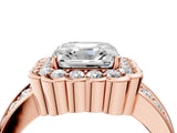 Rose gold Asscher Cut Halo Diamond Split Shank Ring with Scalloped Prong Setting_11