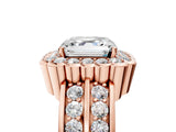Rose gold Asscher Cut Halo Diamond Split Shank Ring with Scalloped Prong Setting_12