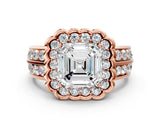 Rose gold Asscher Cut Halo Diamond Split Shank Ring with Scalloped Prong Setting_7