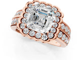 Rose gold Asscher Cut Halo Diamond Split Shank Ring with Scalloped Prong Setting_8
