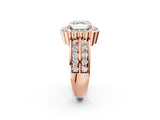 Rose gold Asscher Cut Halo Diamond Split Shank Ring with Scalloped Prong Setting_9